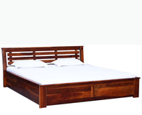 Asansol Sheesham Wood Queen Size Storage Bed - Queen Size Bed - Furniselan-Maple Finish