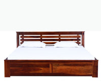 Asansol Sheesham Wood Queen Size Storage Bed - Queen Size Bed - Furniselan-Maple-Finish