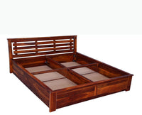 Asansol Sheesham Wood Queen Size Storage Bed - Queen Size Bed - Furniselan-Maple-Finish