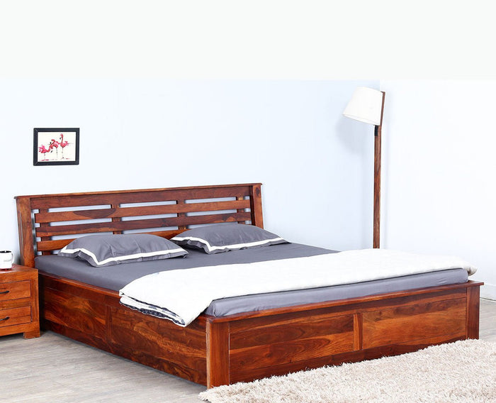 Asansol Sheesham Wood Queen Size Storage Bed - Queen Size Bed - Furniselan