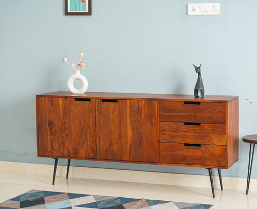 Vienna Solid Wood Three Drawer Two Door Sideboard Furniselan - Maple Finish