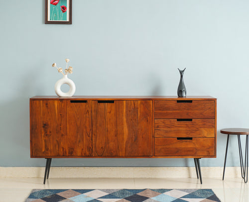Vienna Solid Wood Three Drawer Two Door Sideboard Furniselan - Maple Finish