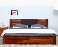 Asmara Sheesham Wood Queen Size Storage Bed - Queen Size Bed - Furniselan-Maple-Finish