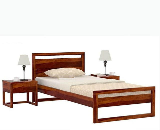 Athens Sheesham Wood Single Size Bed - Single Size Bed - Furniselan-Maple-Finish