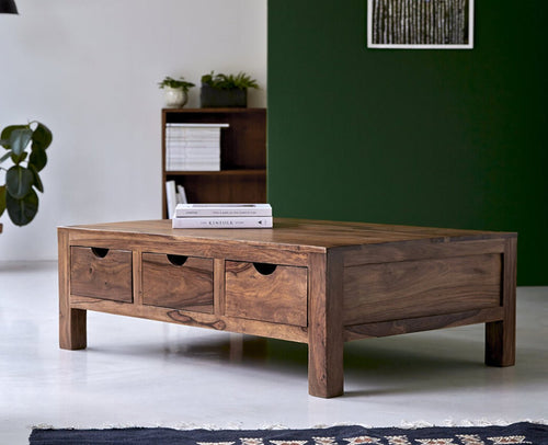 Austin Six Drawer Coffee Table Furniselan - Rustic-Teak-Finish