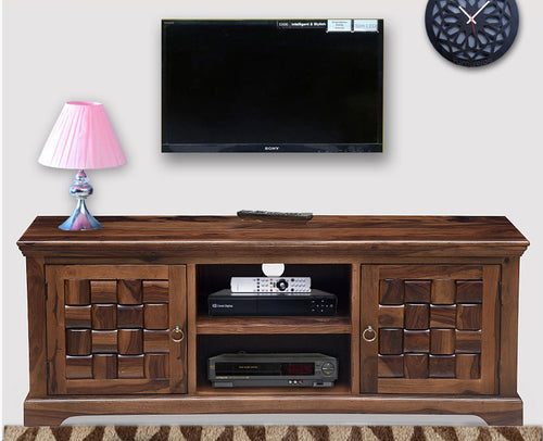 Bandung Solid Wood Two Doors TV Cabinet-Teak Finish - Tv Cabinet - Furniselan - Teak-Finish