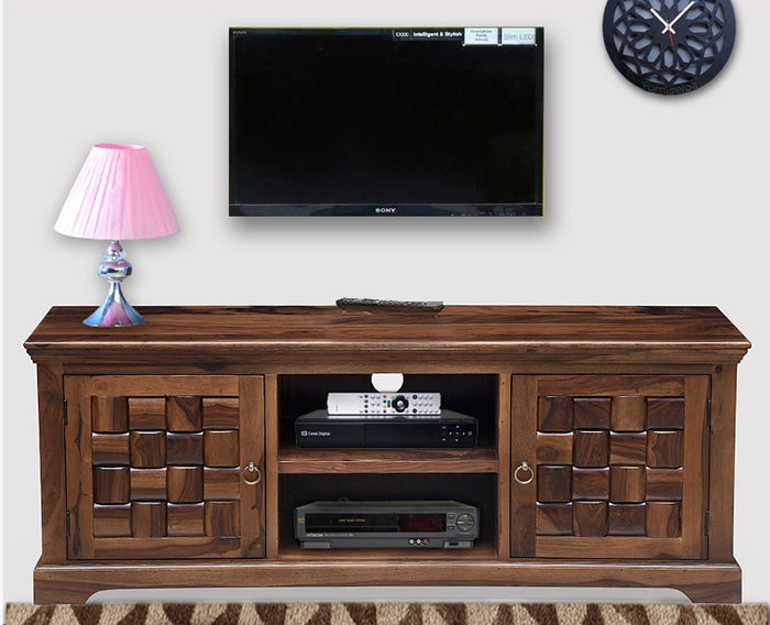 Bandung Solid Wood Two Doors TV Cabinet-Teak Finish - Tv Cabinet - Furniselan