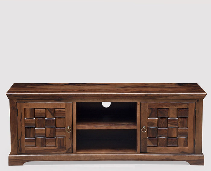 Bandung Solid Wood Two Doors TV Cabinet-Teak Finish - Tv Cabinet - Furniselan