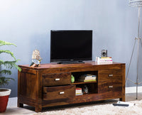 Bangalore Solid Wood Four Drawer TV Cabinet - Tv Cabinet - Furniselan-Teak-Finish