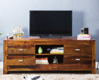Bangalore Solid Wood Four Drawer TV Cabinet - Tv Cabinet - Furniselan-Teak-Finish