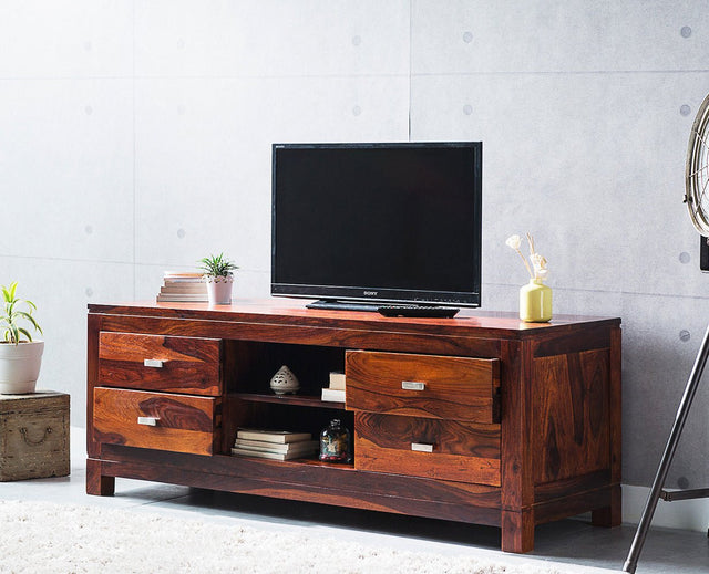 Bangalore Solid Wood Four Drawer TV Cabinet - Tv Cabinet - Furniselan-Maple-Finish