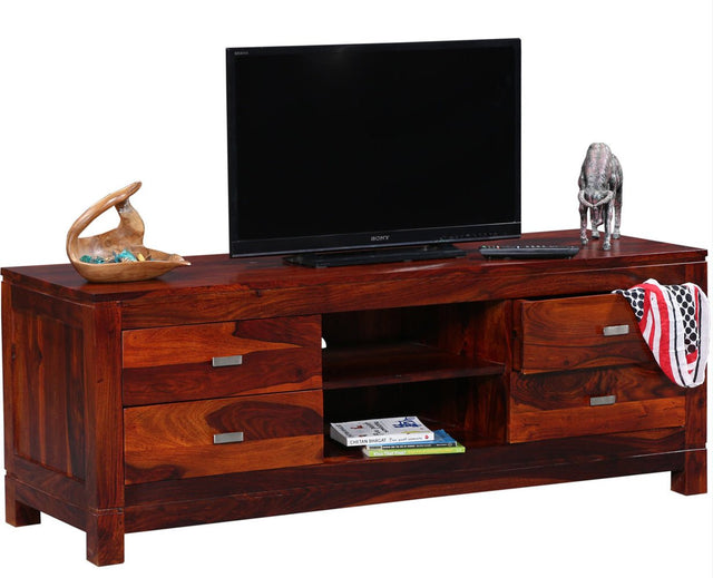 Bangalore Solid Wood Four Drawer TV Cabinet - Tv Cabinet - Furniselan-Maple-Finish