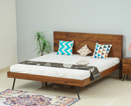Barcelona Solid Wood King Size Bed - King Size Bed - Furniselan-Teak-Finish