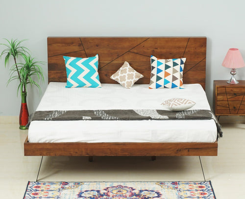 Barcelona Solid Wood King Size Bed - King Size Bed - Furniselan-Teak-Finish 