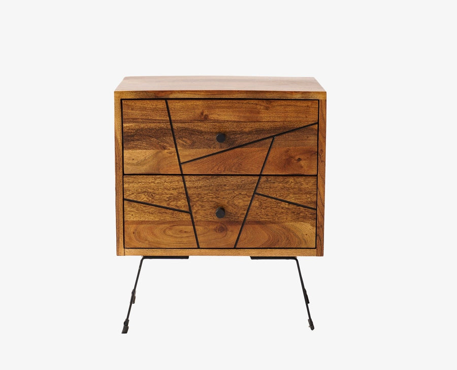 Barcelona Solid Wood Two Drawer Bedside Table - Bedside Table - Furniselan-Teak-Finish