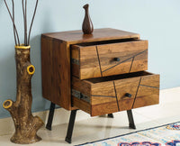 Barcelona Solid Wood Two Drawer Bedside Table - Bedside Table - Furniselan-Teak-Finish