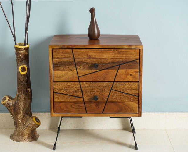 Barcelona Solid Wood Two Drawer Bedside Table - Bedside Table - Furniselan-Teak-Finish
