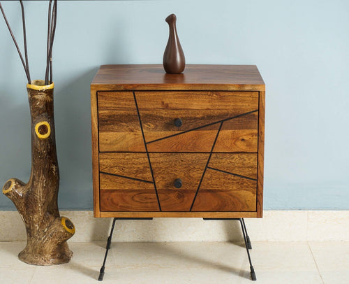 Barcelona Solid Wood Two Drawer Bedside Table - Bedside Table - Furniselan-Teak-Finish