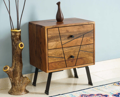 Barcelona Solid Wood Two Drawer Bedside Table - Bedside Table - Furniselan-Teak-Finish