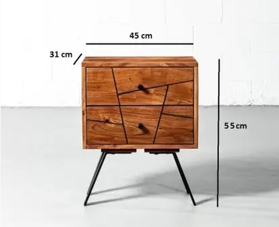 Barcelona Solid Wood Two Drawer Bedside Table - Bedside Table - Furniselan-Natural-Finish