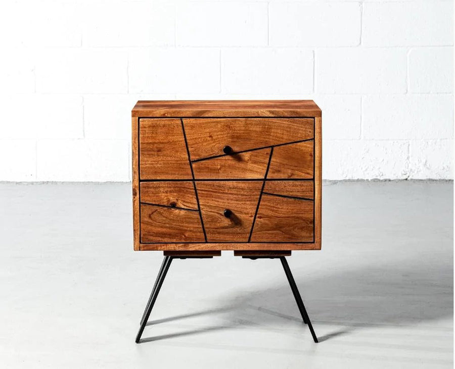 Barcelona Solid Wood Two Drawer Bedside Table - Bedside Table - Furniselan-Natural-Finish