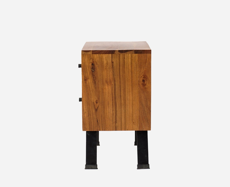 Barcelona Solid Wood Two Drawer Bedside Table - Bedside Table - Furniselan-Teak-Finish