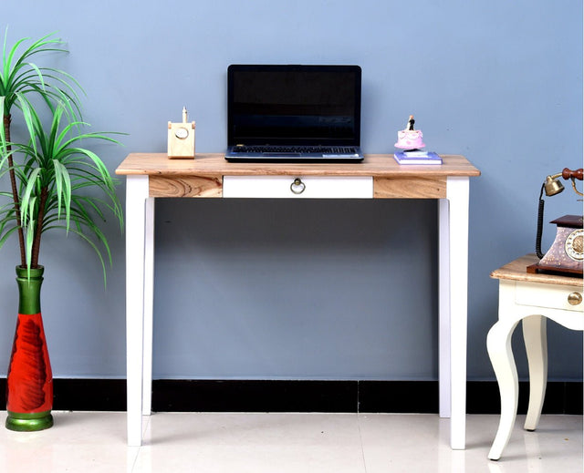 Beijing Solid Wood Study Table with One Drawer - Study Table - Furniselan - White-Finish