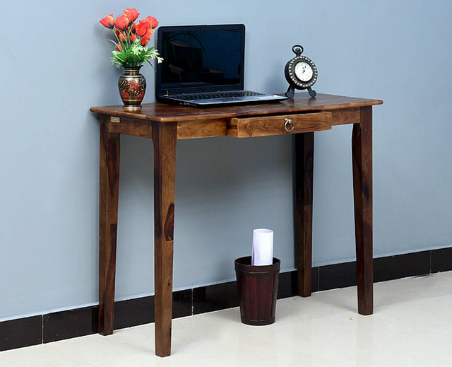Beijing Solid Wood Study Table with One Drawer - Study Table - Furniselan - Teak-Finish