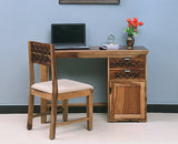 Bekasi Solid Wood Writing Study Table, Study Laptop Desk with Two Drawers & One Door With Chair -Rustic Teak Finish