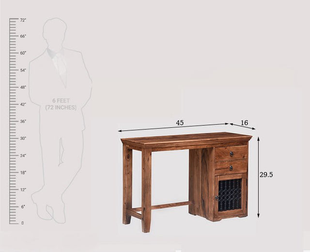 Belgaum Solid Wood Writing Study Table, Study Laptop Desk with Two Drawers & One Door - Study Table - Furniselan - Rustic-Teak-Finish