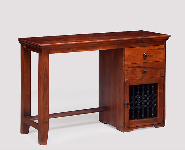 Belgaum Solid Wood Writing Study Table, Study Laptop Desk with Two Drawers & One Door - Study Table - Furniselan - Maple-Finish