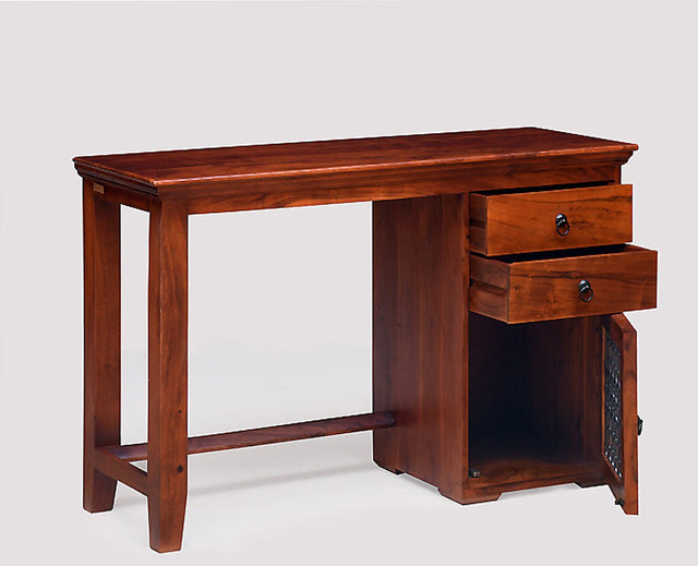 Belgaum Solid Wood Writing Study Table, Study Laptop Desk with Two Drawers & One Door - Study Table - Furniselan - Maple-Finish