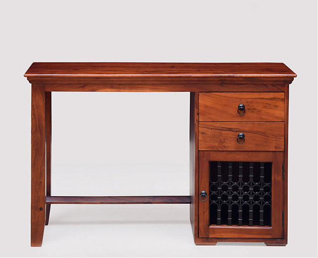 Belgaum Solid Wood Writing Study Table, Study Laptop Desk with Two Drawers & One Door - Study Table - Furniselan - Maple-Finish