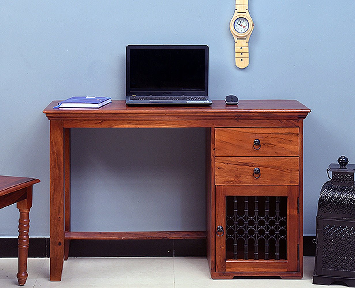 Buy Solid Wood Writing Study Table, Study Laptop Desk with Two Drawers