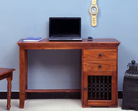 Belgaum Solid Wood Writing Study Table, Study Laptop Desk with Two Drawers & One Door - Study Table - Furniselan - Maple-Finish