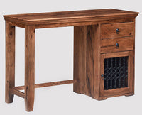 Belgaum Solid Wood Writing Study Table, Study Laptop Desk with Two Drawers & One Door With Chair - Study Table - Furniselan - Rustic-Teak-Finish