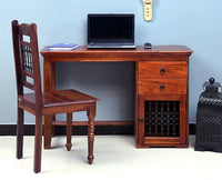 Belgaum Solid Wood Writing Study Table, Study Laptop Desk with Two Drawers & One Door With Chair - Study Table - Furniselan - Maple-Finish