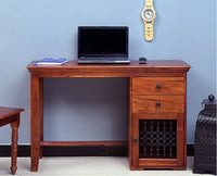 Belgaum Solid Wood Writing Study Table, Study Laptop Desk with Two Drawers & One Door With Chair - Study Table - Furniselan - Maple-Finish