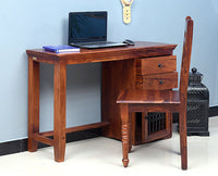 Belgaum Solid Wood Writing Study Table, Study Laptop Desk with Two Drawers & One Door With Chair - Study Table - Furniselan - Maple-Finish