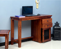 Belgaum Solid Wood Writing Study Table, Study Laptop Desk with Two Drawers & One Door With Chair - Study Table - Furniselan - Maple-Finish