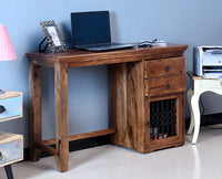 Belgaum Solid Wood Writing Study Table, Study Laptop Desk with Two Drawers & One Door With Chair - Study Table - Furniselan - Rustic-Teak-Finish - Rustic-Teak-Finish