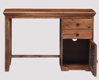 Belgaum Solid Wood Writing Study Table, Study Laptop Desk with Two Drawers & One Door With Chair - Study Table - Furniselan - Rustic-Teak-Finish