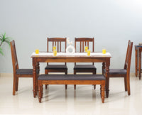 Belgium 6 Seater Dining Set With 4 Chairs & Bench - Dining Set - Furniselan - Maple-Finish