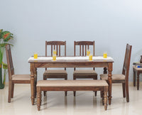 Belgium 6 Seater Dining Set With 4 Chairs & Bench - Dining Set - Furniselan - Grey-Finish