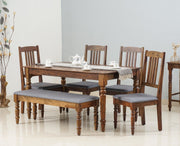 Belgium 6 Seater Dining Set  With 4 Chairs & Bench