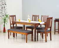 Belgium 6 Seater Dining Set With 4 Chairs & Bench - Dining Set - Furniselan - Maple-Finish