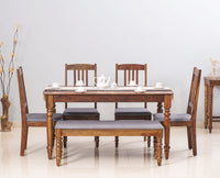 Belgium 6 Seater Dining Set With 4 Chairs & Bench - Dining Set - Furniselan - Teak-Finish