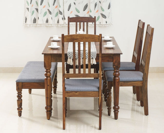 Belgium 6 Seater Dining Set With 4 Chairs & Bench - Dining Set - Furniselan - Teak-Finish