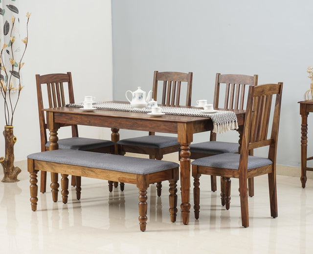 Belgium 6 Seater Dining Set With 4 Chairs & Bench - Dining Set - Furniselan - Teak-Finish