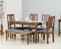 Belgium 6 Seater Dining Set With 4 Chairs & Bench - Dining Set - Furniselan - Teak-Finish